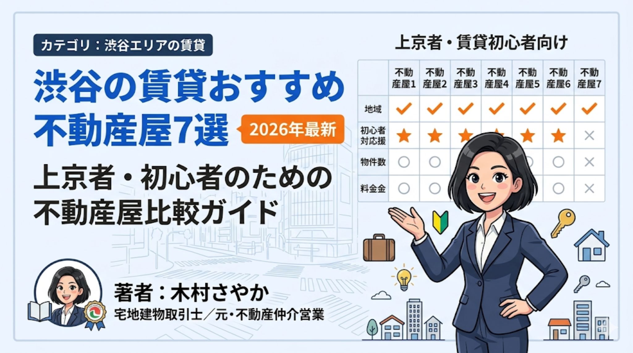 渋谷の賃貸におすすめの不動産屋7社を比較するインフォグラフィック｜上京者・初心者向けに宅建士が解説