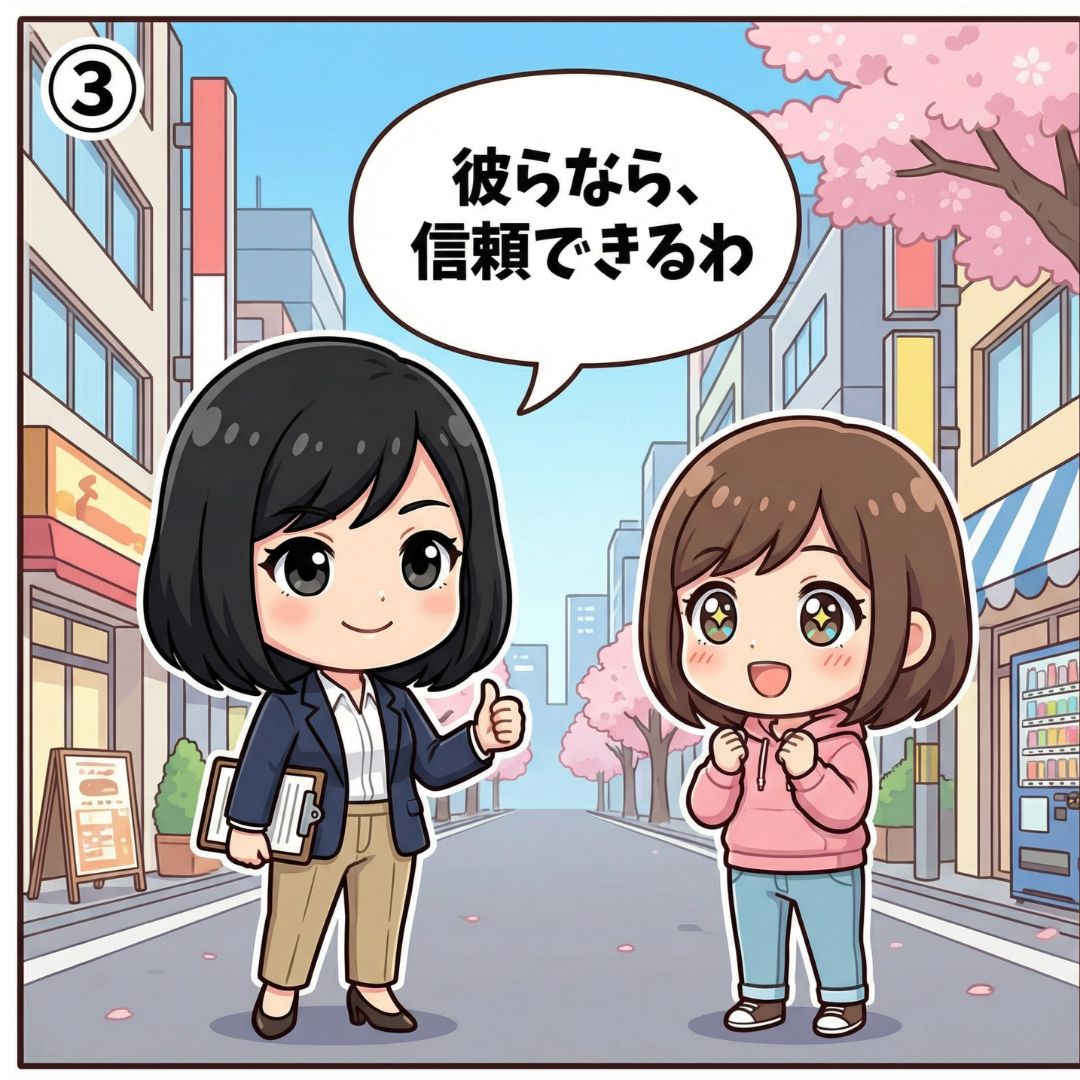 元仲介営業の宅建士ライター木村さやかが上京者に信頼できる渋谷の不動産会社として太鼓判を押す漫画イラスト